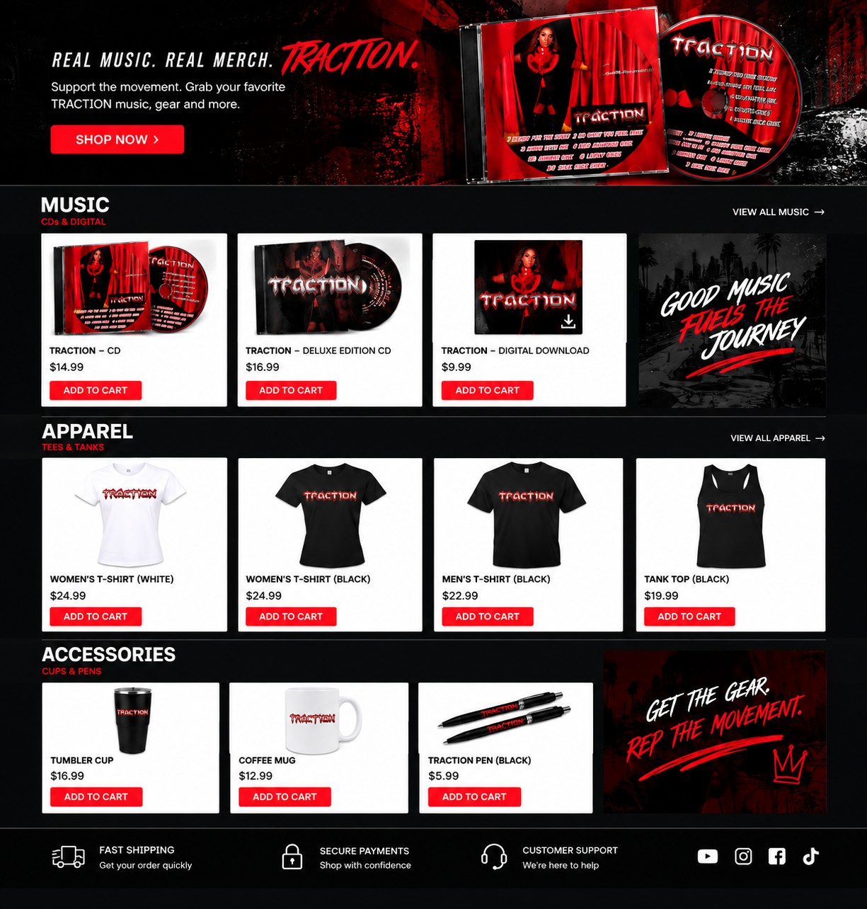 TRACTION music and merchandise storefront